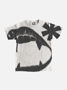 Áo Thun Oversize Unisex In Hình Miệng Răng Nanh/Mặt Cười Grunge Phun Sơn