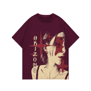 Áo Thun Streetwear Form Rộng "Horizon" Chân Dung Vintage (Màu Đỏ Đô)